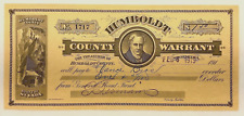 Vintage County Warrant of Payment, Humboldt Co., Nevada, General Road Fund 1919 picture