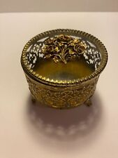 Vintage glass and gold metal trinket box picture
