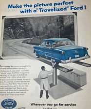 Vintage 1954 Ford Print Ad Classic Blue Car Genuine Parts Last Longer 10x14” picture