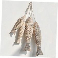 4 Pack Antique Hand Carved Wood Fish Sculpture Decor Ornament with Fishing  picture