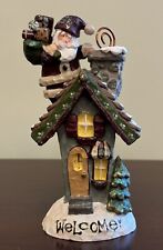 Kurt Adler Resin Glitter Christmas House Santa On Roof w/ Presents Figurine 7” H picture