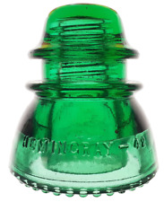 CD 154 Real Green HEMINGRAY - 42 Antique Glass Telegraph Insulator TOUGH COLOR picture