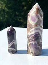 2x Natural Banded Chevron Dream Amethyst Quartz Crystal Point Tower picture