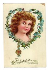 Early 1900's Birthday Postcard Girl Set in a Wreath of Flowers Embossed picture