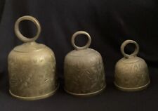 Vintage Etched Brass Bells Of Sarna India Dinner Bells Set Of 3 picture