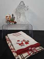 Christmas Lot 3 Santa Items VTG Clear Glass Santa Candleholder +Towel + Ornament picture