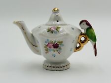 Vintage Hand Painted Floral Mini Teapot with Parrot Handle Gold Lidded READ picture