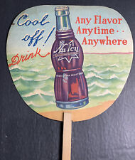 C 1940 Nu Icy Soda Pop Advertising Cardboard Fan Sign Wood Handle Original picture
