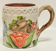 VTG Takahashi San Francisco Hand Painted Ceramic Mug Bunny Rabbit Flowers picture