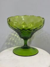 Vintage Mid-Century 1960s Empoli Italian Green Bowl Pedestal Compote Optic Glass picture