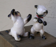 Pair Vintage Kittens Boxing Figurines, Set 2 Siamese Cats fighting JAPAN picture