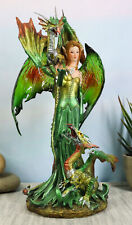 Myth And Legends Emerald Elf Fairy With Two Green Guardian Dragons Figurine 9
