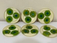 Vintage Green Lucite Coasters Flower Daisy Set Of 6 1960s Mod MCM Flower Power picture