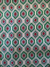 Vintage Full Opened Cotton Feed Sack Green Red Navy Geometric Tile Design 37x46 picture