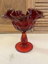 Fenton Ruffled Candy Dish Ruby Red Thumbnail Pattern 6” picture