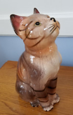 Vtg 1987 ENESCO 8.5” Sitting Tabby Kitty Cat Ceramic Figurine Taiwan picture