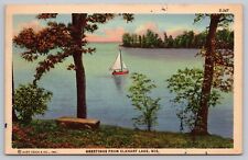 Postcard - Greetings from Elkhart Lake, Wisconsin - Sailboat, posted 1949 (M5t) picture