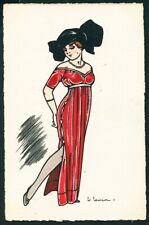 French 1915 Art Nouveau Era HAND Applied WATERCOLORS Fashion Plate Red Dress picture