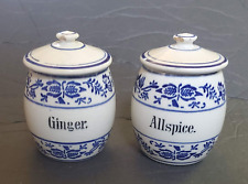 Blue Onion Pattern Germany Porcelain Spice Jars Ginger Allspice with Lids *READ* picture