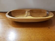 Heavy Hand Carved Wooden 2 Section Divided Oval Tray/Bowl picture