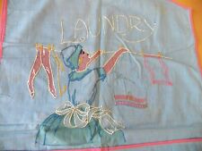 Laundry Bag Hand Stitched Embroidered Fabric - 1940s era VINTAGE picture
