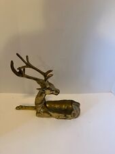 Vintage Large Brass Deer Buck Antlers Figurine Sitting picture