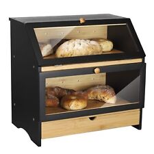 HOMEKOKO Large Bamboo Two-layer Bread Box With Drawer Double Layers Large Bre picture
