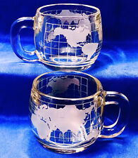 2 VTG 70s NESTLE NESCAFE World Globe Coffee Mugs Etched Earth Map Glass Planet picture