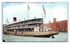 Postcard Steamship Christopher Columbus (Whaleback) entering Chicago Harbor Y58 picture