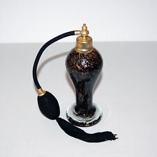 Vintage Murano Style Perfume Atomizer Hand Blown Black & Copper Metallic picture