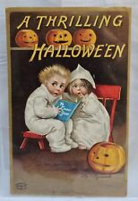 1909 A Thrilling Halloween Post Card Ellen Clapsaddle Embossed Pumpkin Painting  picture
