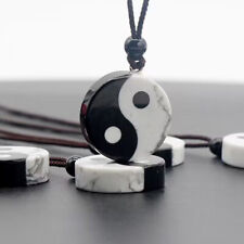 1x Natural Stone Tai Chi Yin Yang Bagua Charm Pendant Braided Rope Cord Necklace picture