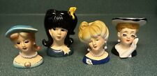 Set of 4 Small Lady Head Vases Some with Pearls ~ 3-4” Tall picture