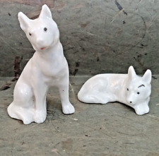 2 Vintage Porcelain Iridescent Luster Ware Shepherd Dog Figurine Japan White picture
