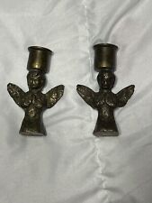 Vitg Brass Mini Candlestick Xmas Angel Holders Mid Century Modern Décor Set of 2 picture