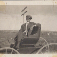 3B Photograph SIZE: 2.5x3.5 Handsome Man Old Buggy Carriage 1914 Cute Attractive picture