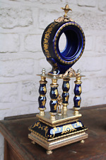 Vintage cobalt blue limoges porcelain brass figurine clock frame picture