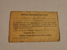 Bicycle Identification and Registraton Card WICHITA KANSAS 1940s Bicycle Laws picture