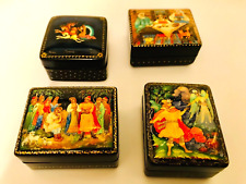 🔥LOOK🔥 LOT OF 4 NEW GENUINE RUSSIAN LACQUER BOXES PALEKH HAND PAINTED SIGNED picture