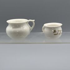 Vintage Ceramic Novelty Salt Cellars Pots White Handles Painted Lot Of 2 picture