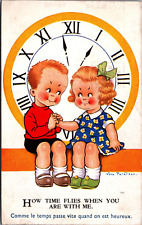 How Times Flies When You Are With Me Signed Vera Paterson Boy Girl Postcard C071 picture