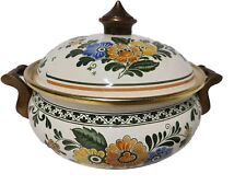Vintage West Germany ASTA Enamelware 3 QT Floral Brass Casserole Pot Dutch Oven  picture