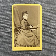 CDV Photo Antique Portrait Woman in Bustle Dress Sitting at Table Germany picture