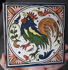 FABULOUS PORTUGUESE SIGNED ORIGINAL HND PTD ROOSTER MOTIF TILE #4 OF 8 AVAILABLE picture