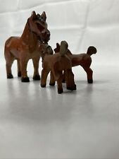 Vintage Minature Wood Carved Horses Horse with 2 chained foal Rare find picture