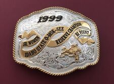 Vintage 1999 Idaho O-MOK-SEE Champion Native Horse Dance Silver Gold Belt Buckle picture