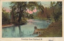 Scenic Greetings from Highland Illinois IL Creek Trees 1925 Postcard picture