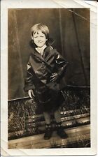 Girl Photograph 1929 Vintage Fashion Cute Flight Jacket Outdoors 2 3/4 x 4 1/2 picture