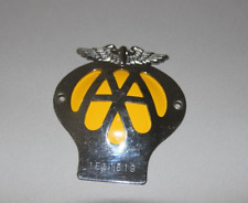 Vintage Classic AA Metal & Yellow Car Badge  Membership Prefix 1E Dating 1966/67 picture