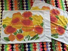 Pair Vintage Fieldcrest Marimekko Morning Floral Pillowcases Orange Yellow Red picture